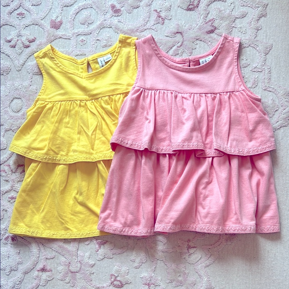 Janie & Jack - Kids Sleeveless Ruffle Tops - Pink and Yellow💖